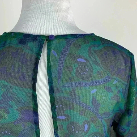 Vince Womens top size M multicolored 100% silk Paisley sheer peplum - Picture 7 of 10